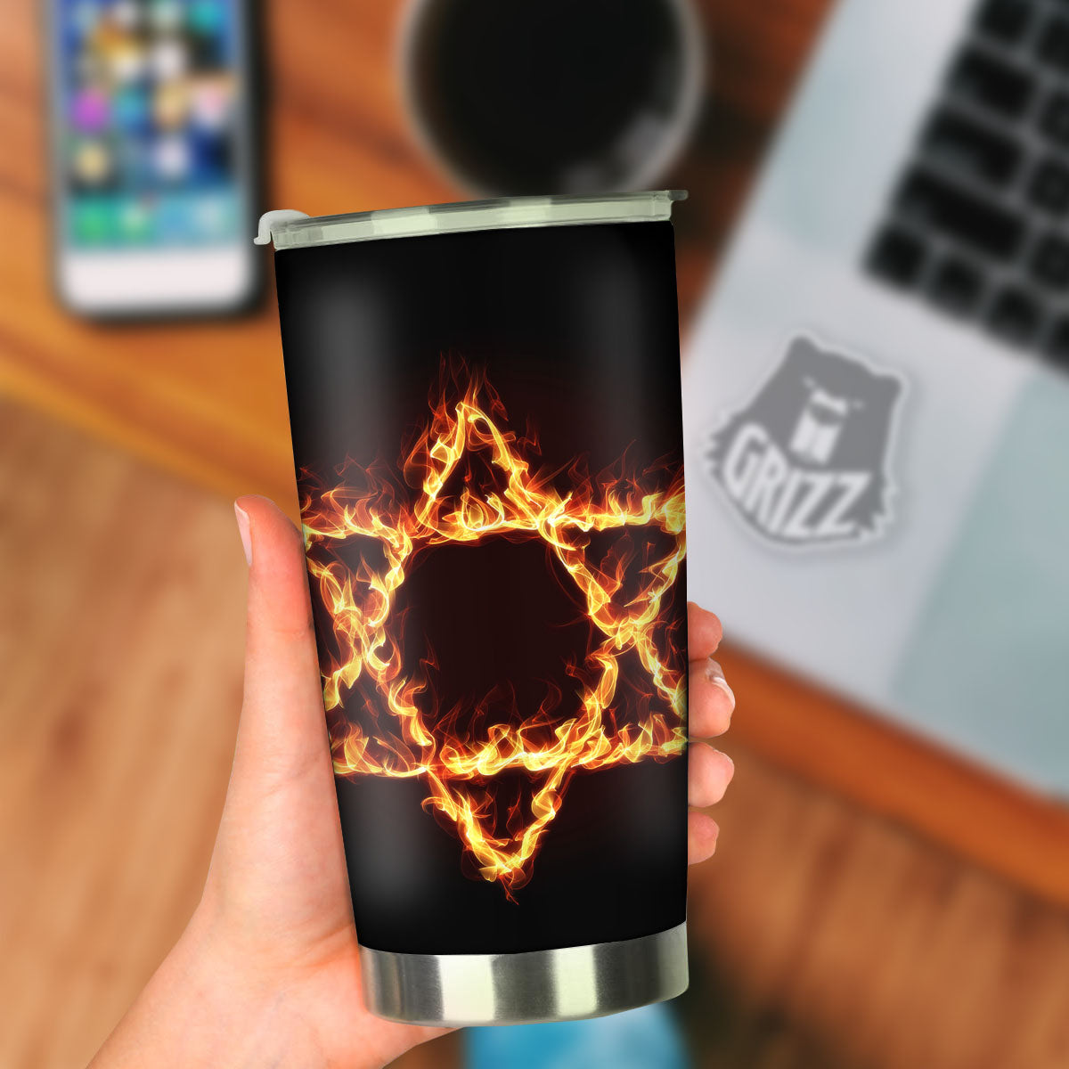 Star Of David Fiery Print Tumbler-grizzshop