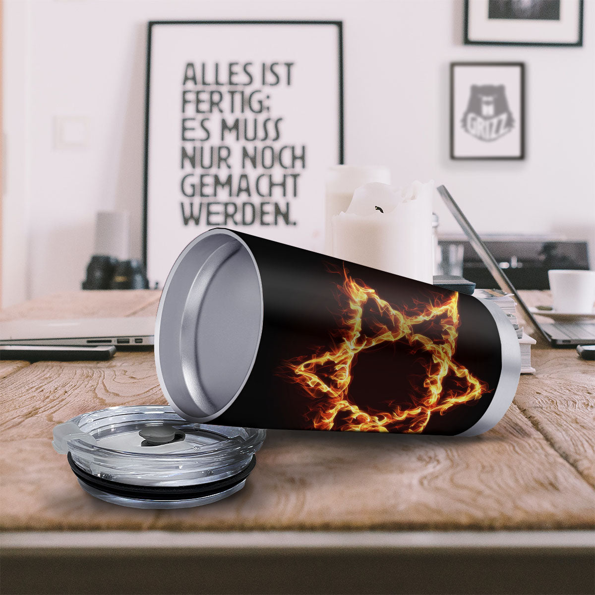 Star Of David Fiery Print Tumbler-grizzshop