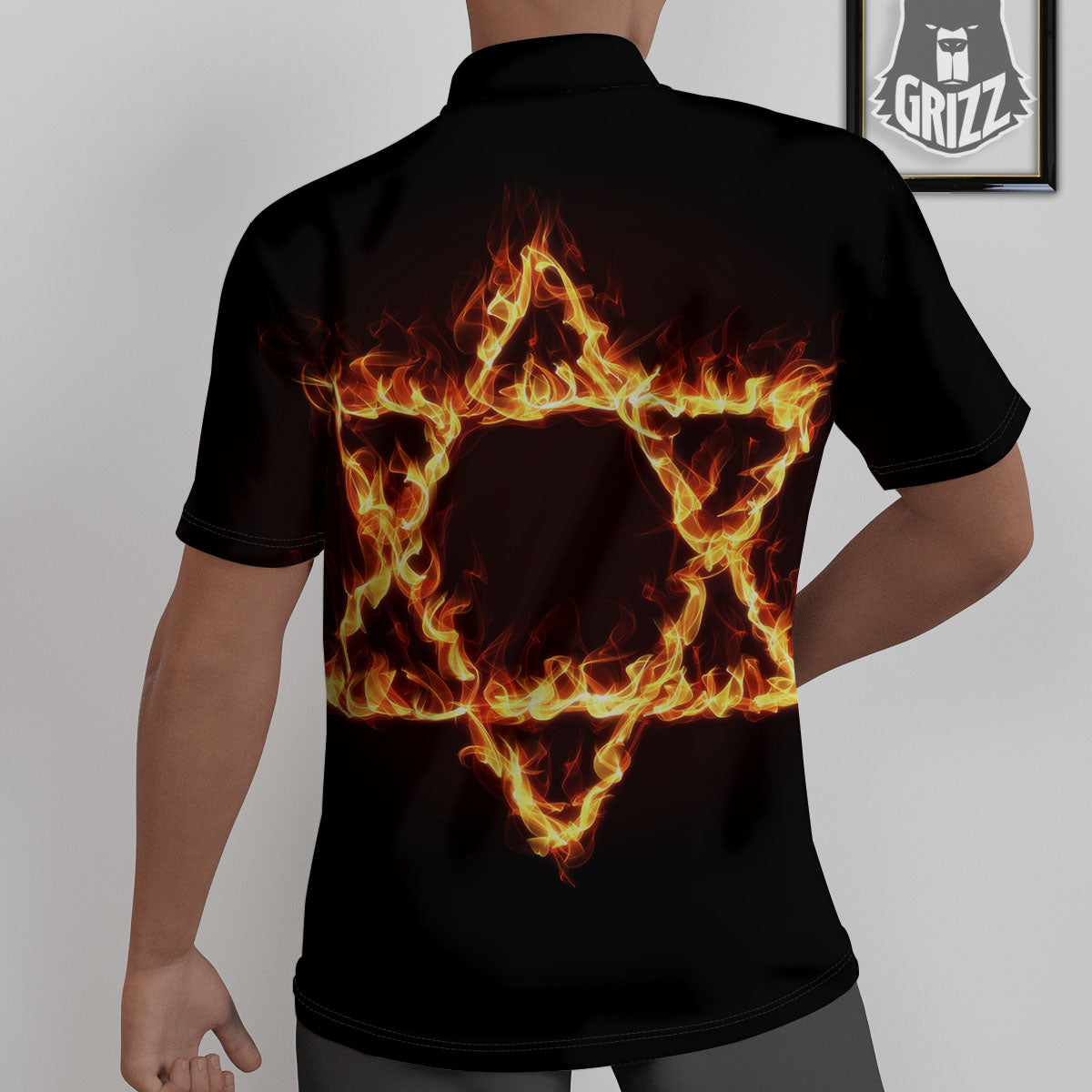 Star Of David Fiery Print Untucked Shirts-grizzshop