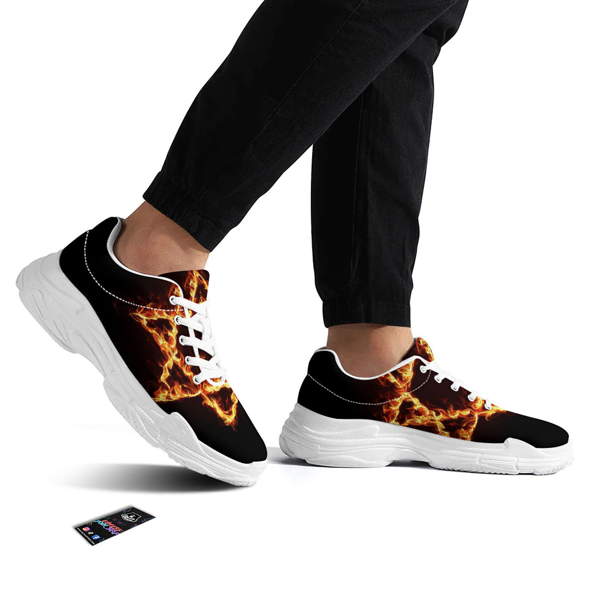 Star Of David Fiery Print White Chunky Shoes-grizzshop