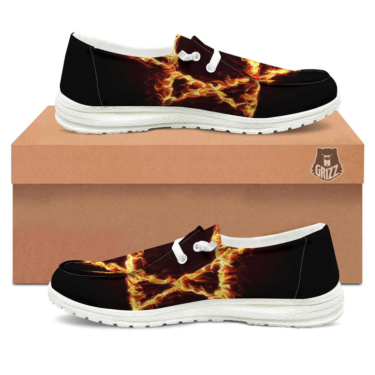 Star Of David Fiery Print White Loafers-grizzshop