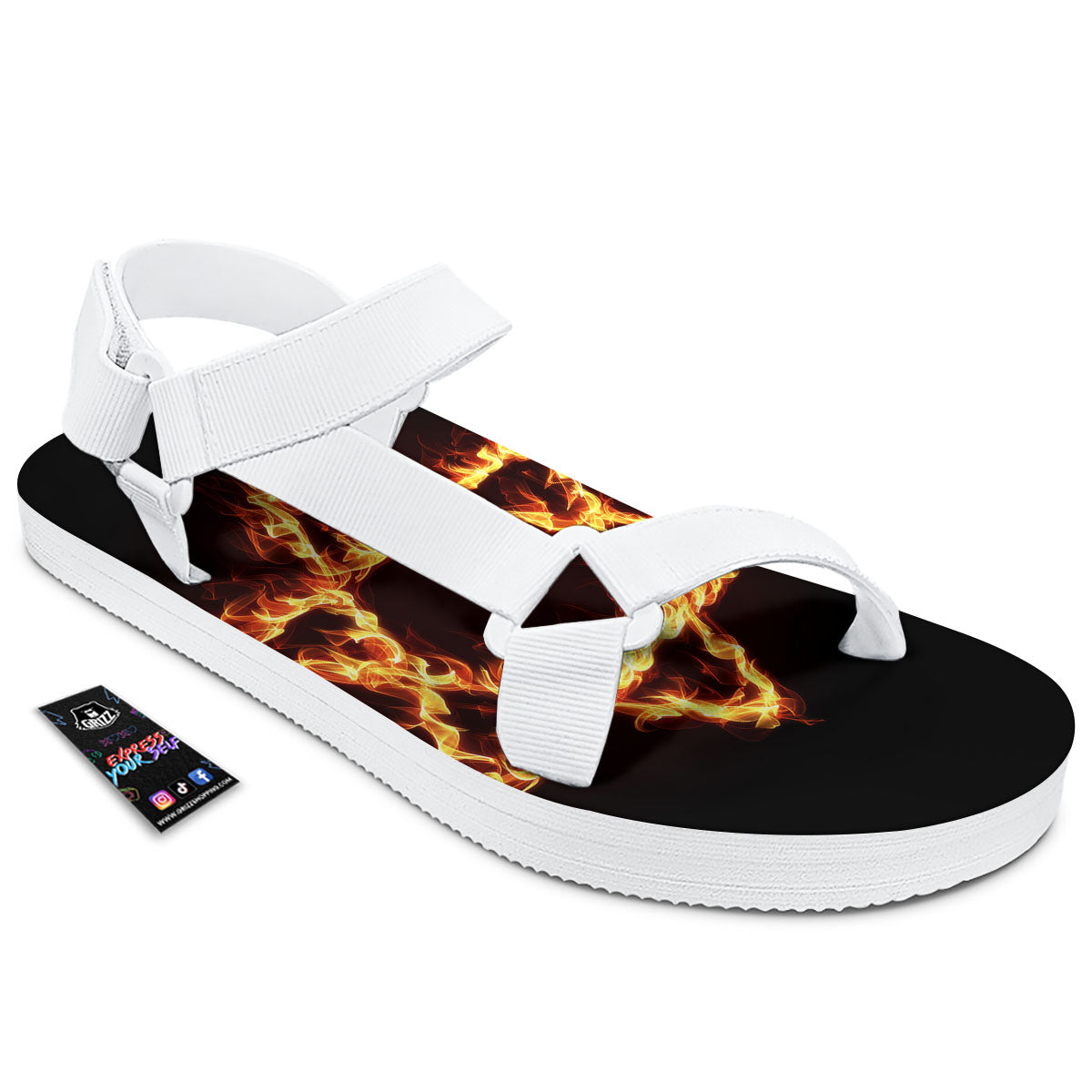 Star Of David Fiery Print White Open Toe Sandals-grizzshop