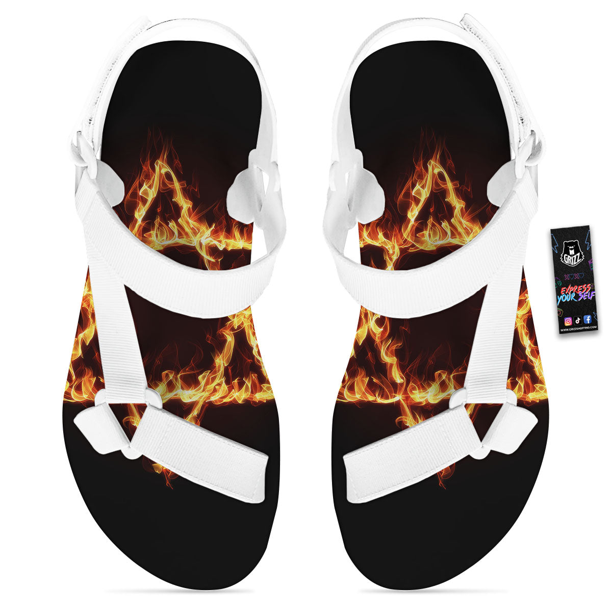Star Of David Fiery Print White Open Toe Sandals-grizzshop