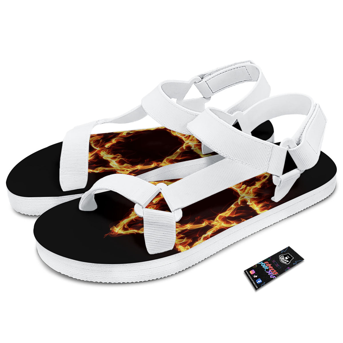 Star Of David Fiery Print White Open Toe Sandals-grizzshop