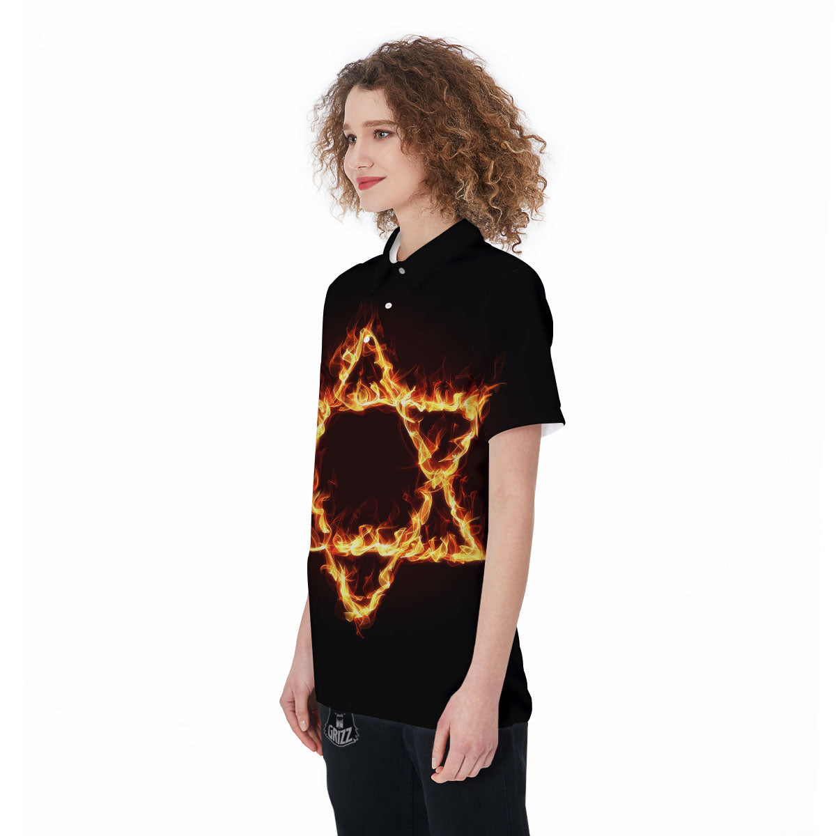 Star Of David Fiery Print Women's Golf Shirts-grizzshop