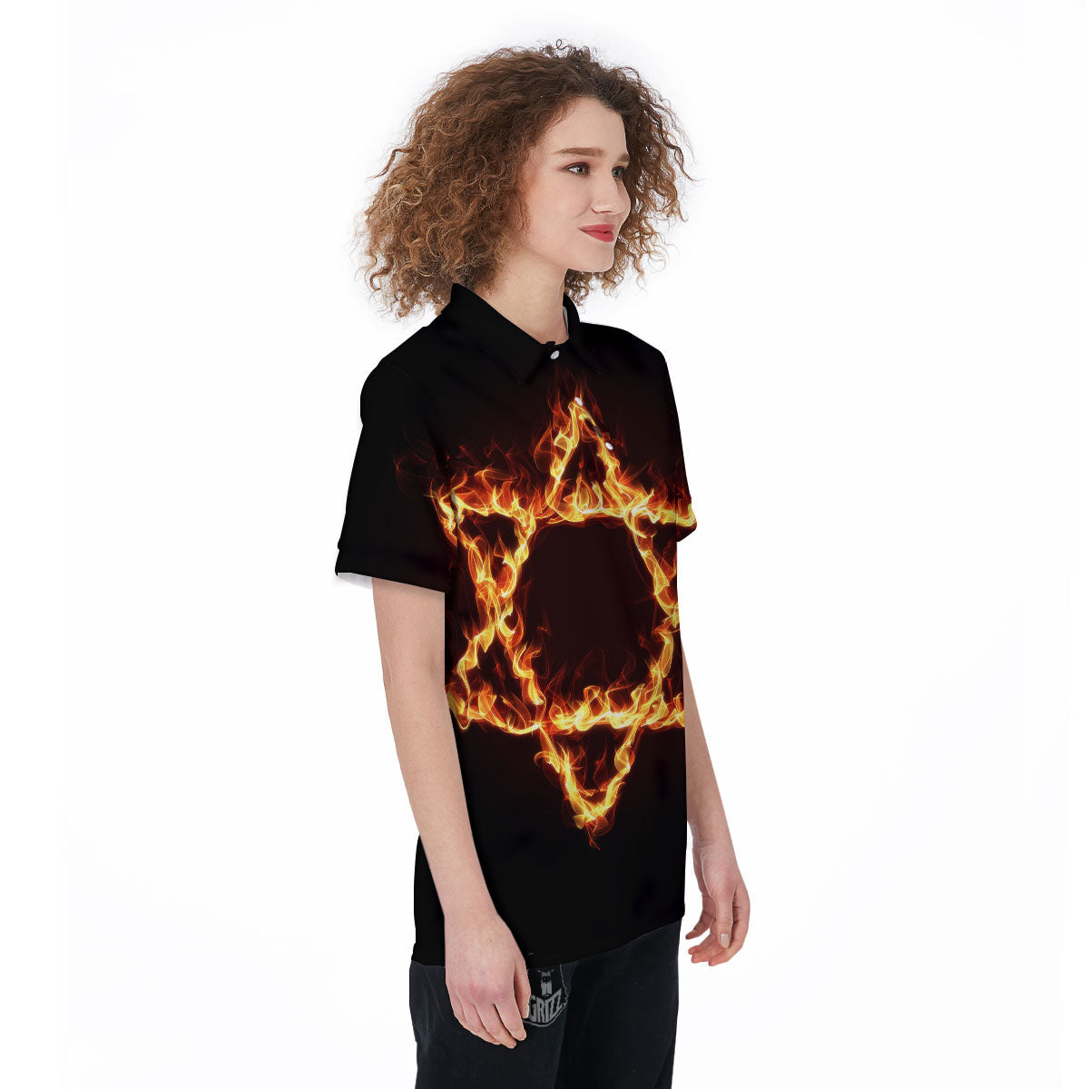 Star Of David Fiery Print Women's Golf Shirts-grizzshop