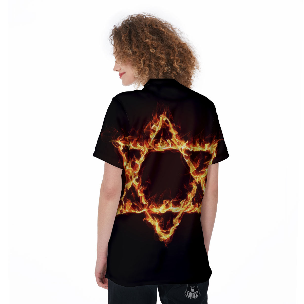 Star Of David Fiery Print Women's Golf Shirts-grizzshop