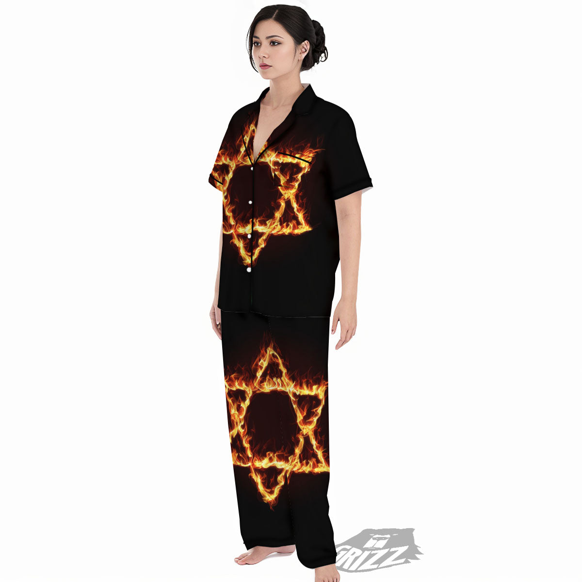 Star Of David Fiery Print Women's Pajamas Set-grizzshop