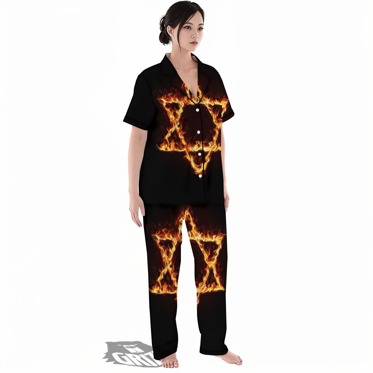 Star Of David Fiery Print Women's Pajamas Set-grizzshop