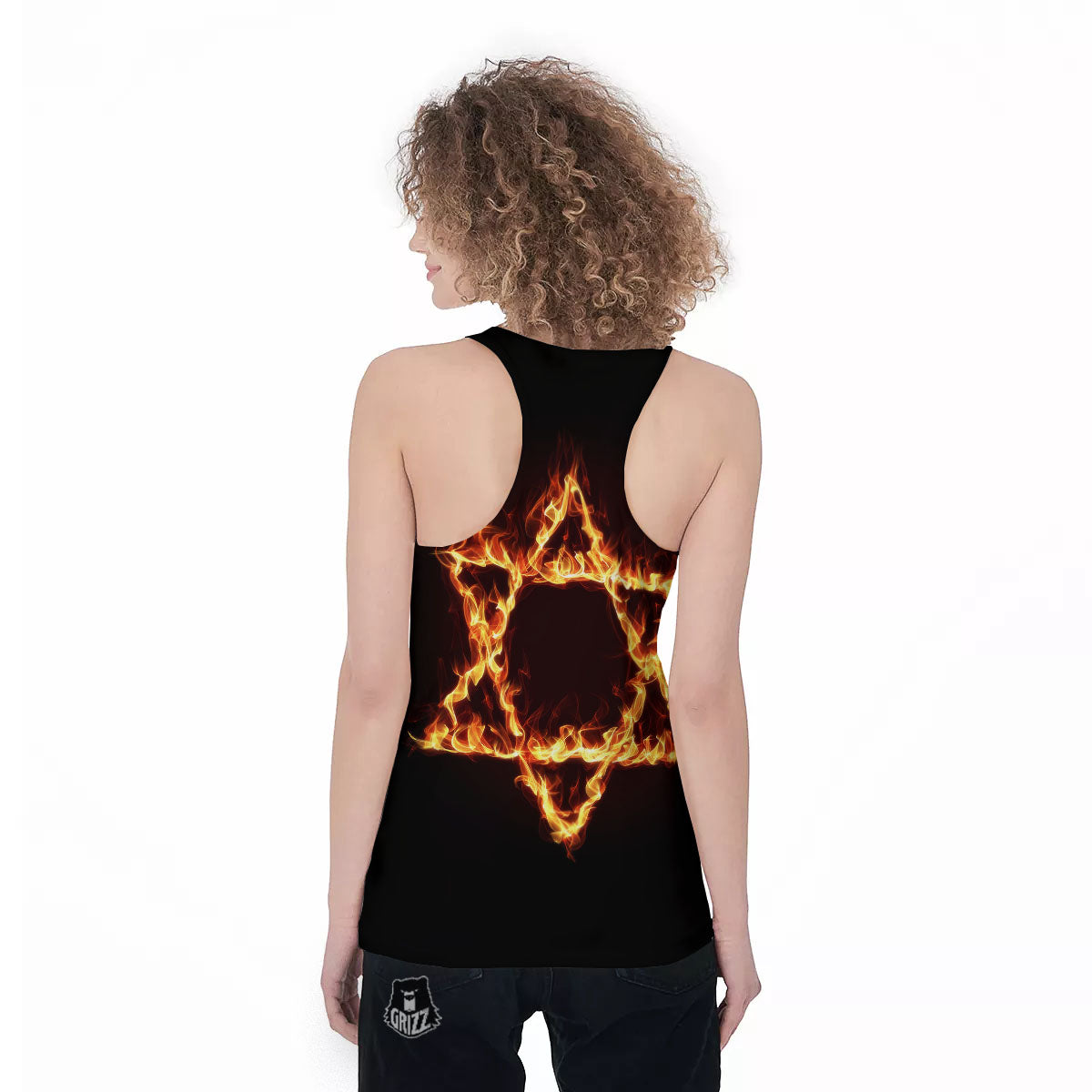 Star Of David Fiery Print Women's Racerback Tank Top-grizzshop