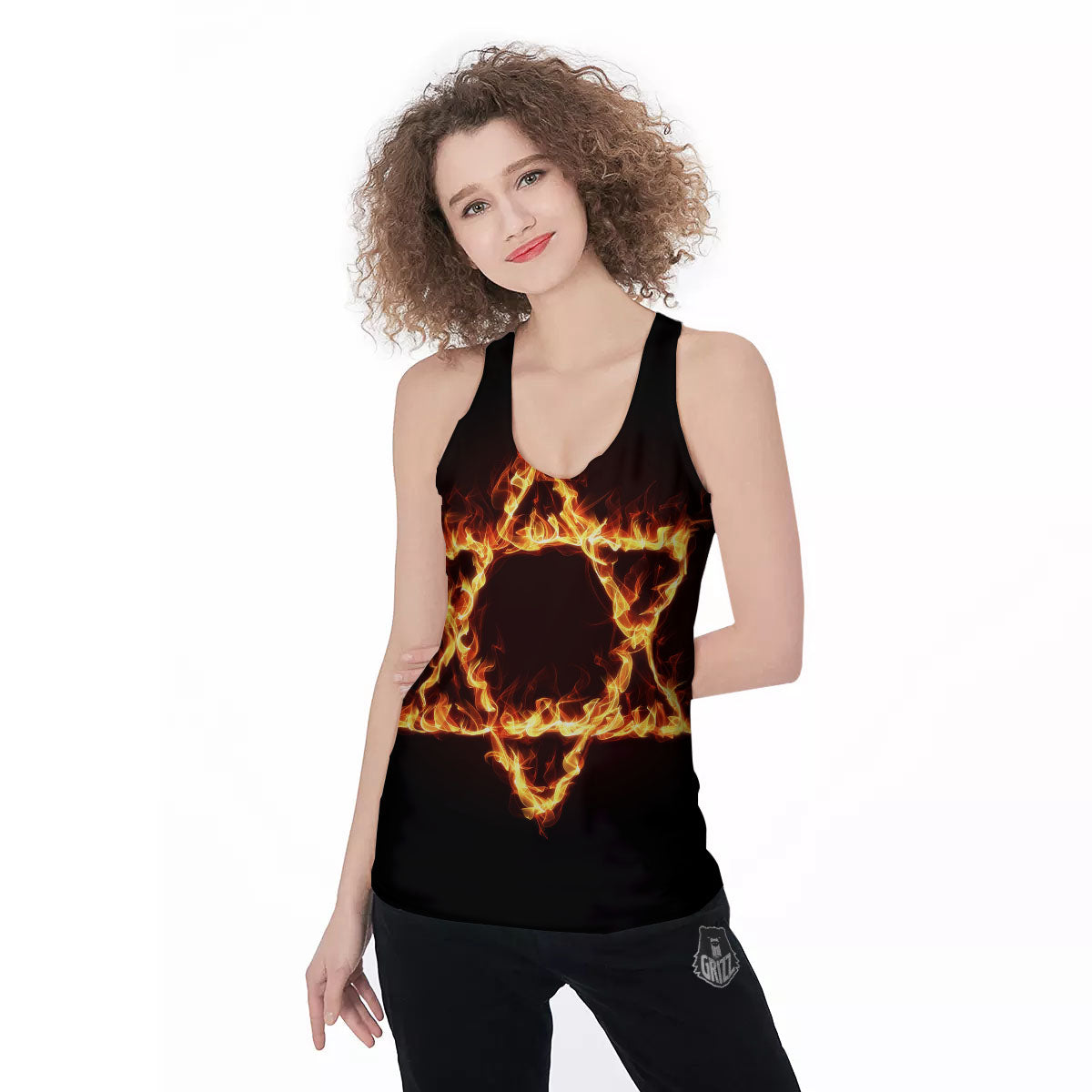Star Of David Fiery Print Women's Racerback Tank Top-grizzshop