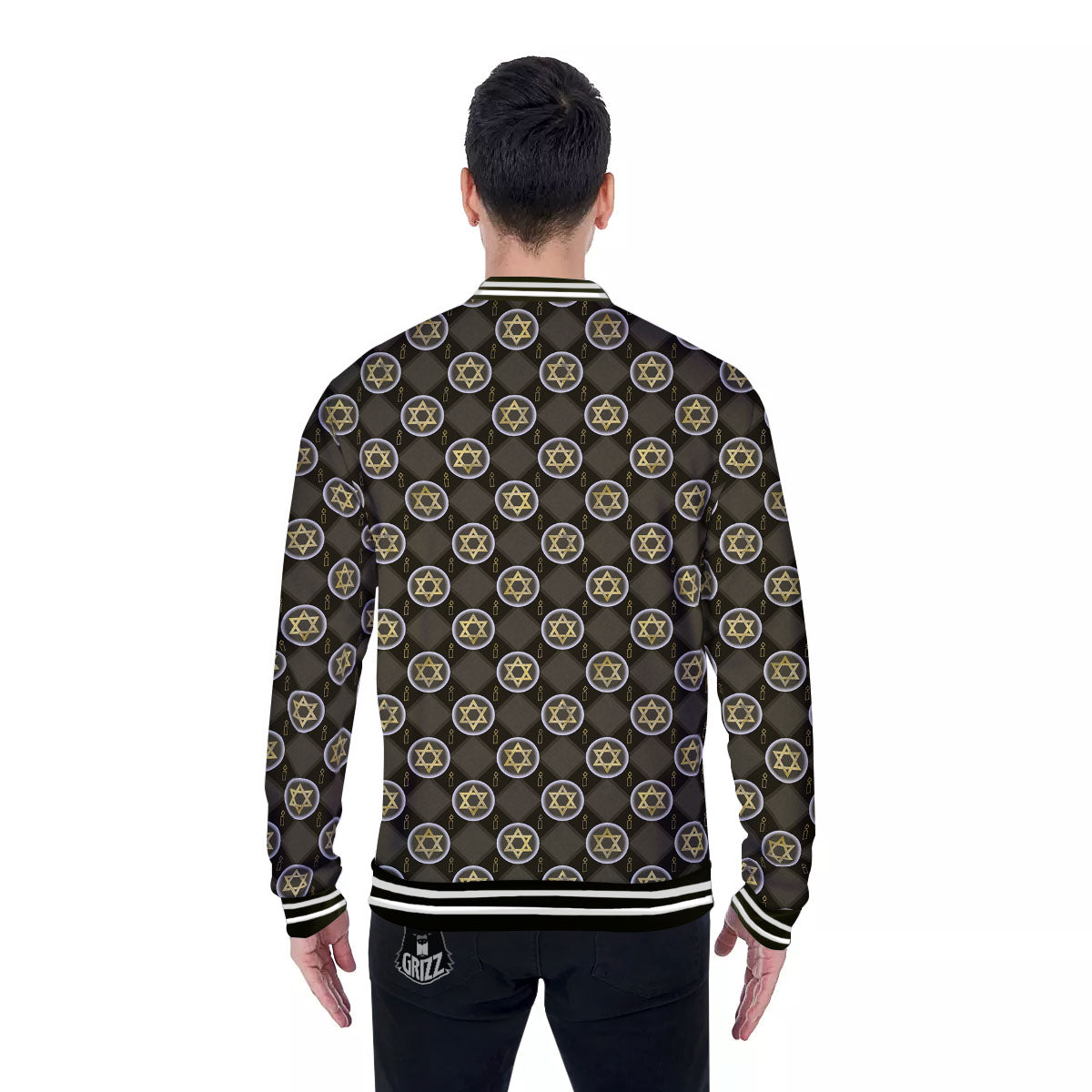 Star Of David Flaming Print Baseball Jacket-grizzshop