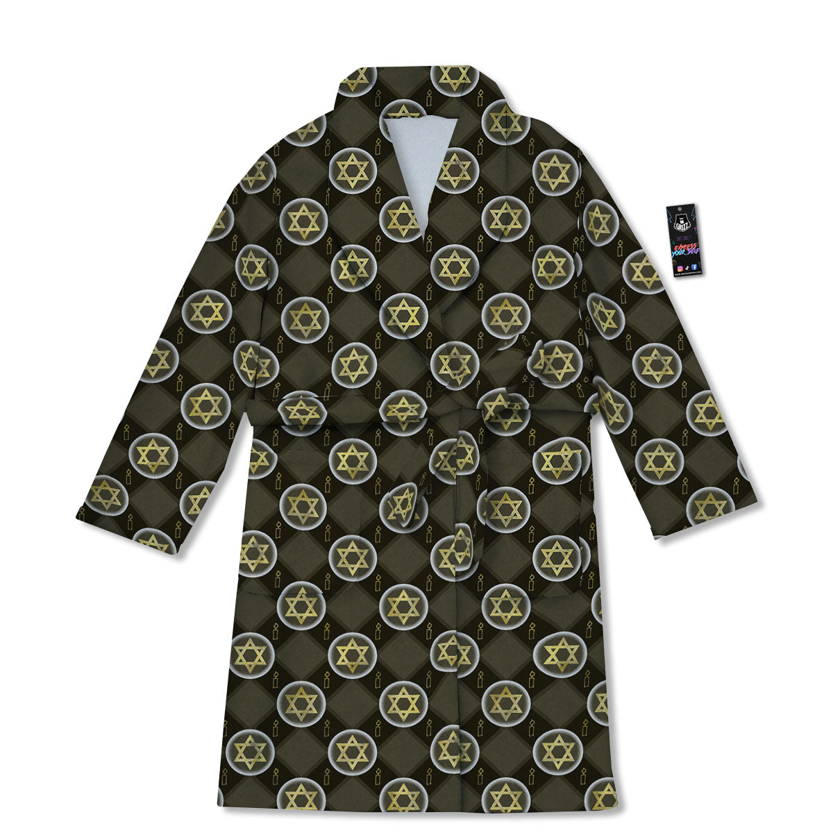 Star Of David Flaming Print Bathrobe-grizzshop