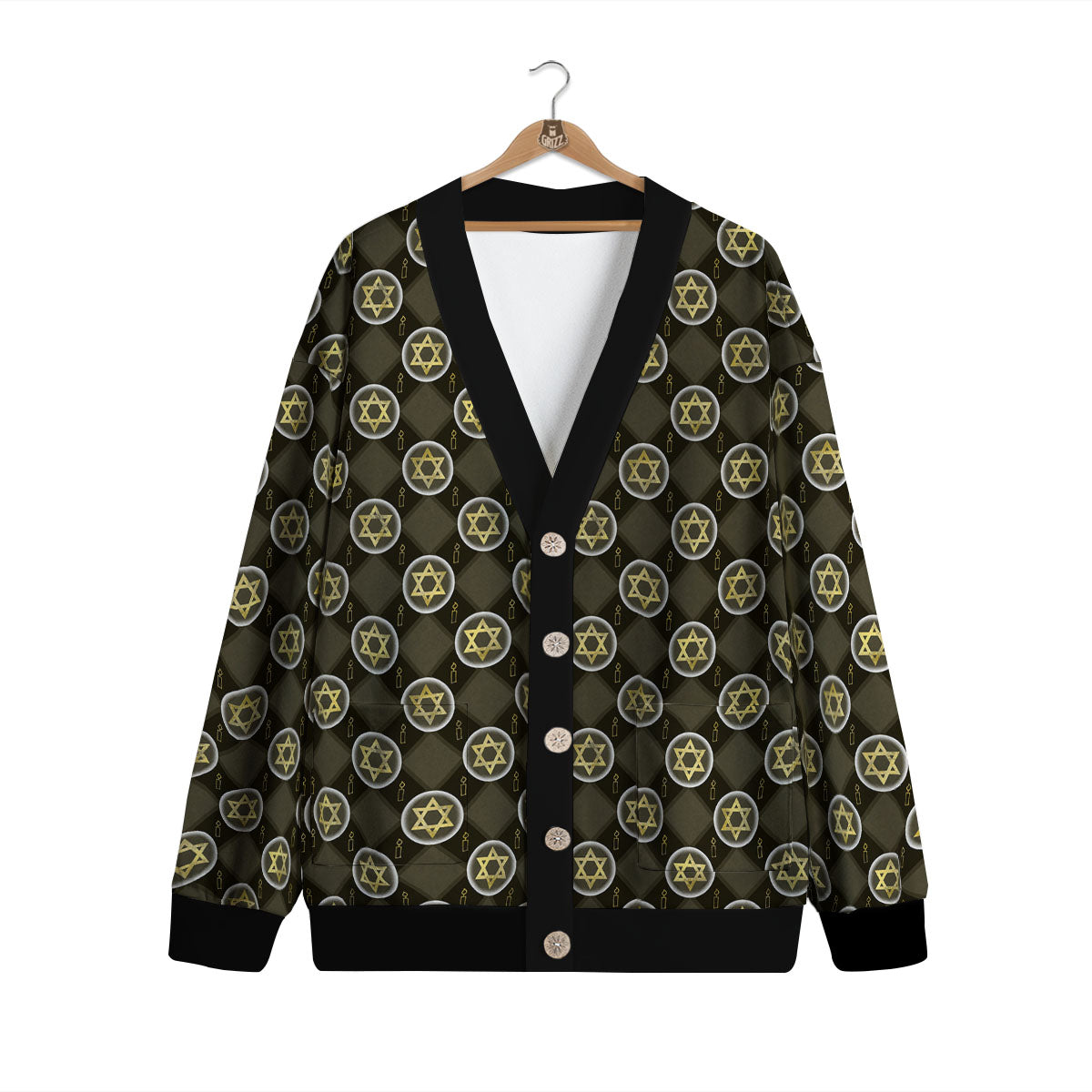 Star Of David Flaming Print Cardigan-grizzshop