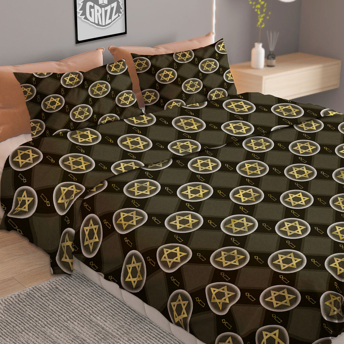 Star Of David Flaming Print Duvet Cover Bedding Set