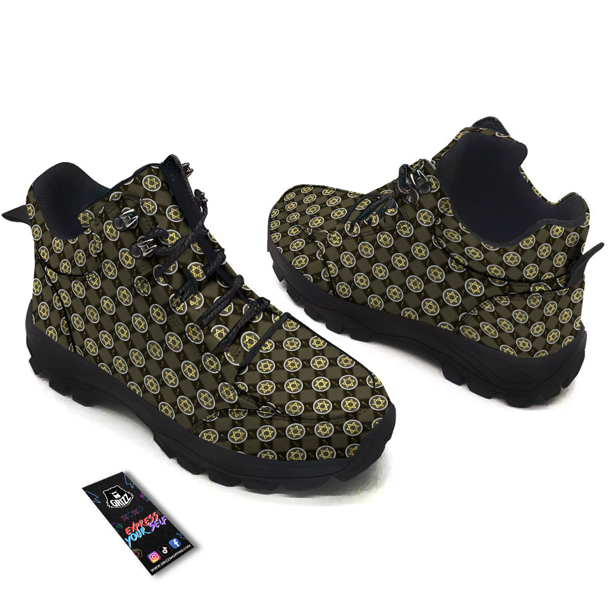 Star Of David Flaming Print Hiking Shoes-grizzshop