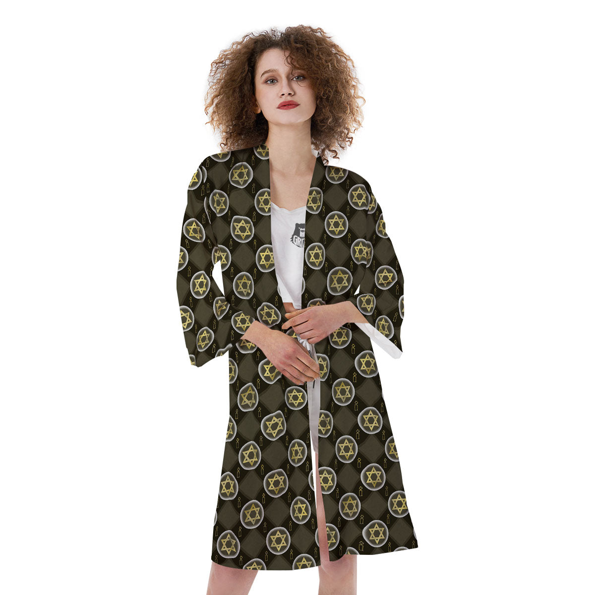 Star Of David Flaming Print Kimono-grizzshop