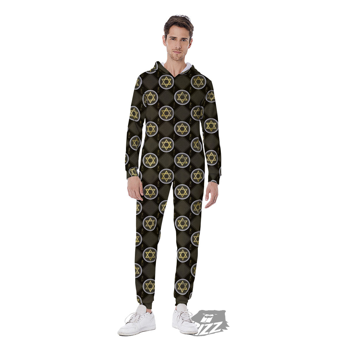 Star Of David Flaming Print Men's Jumpsuit-grizzshop