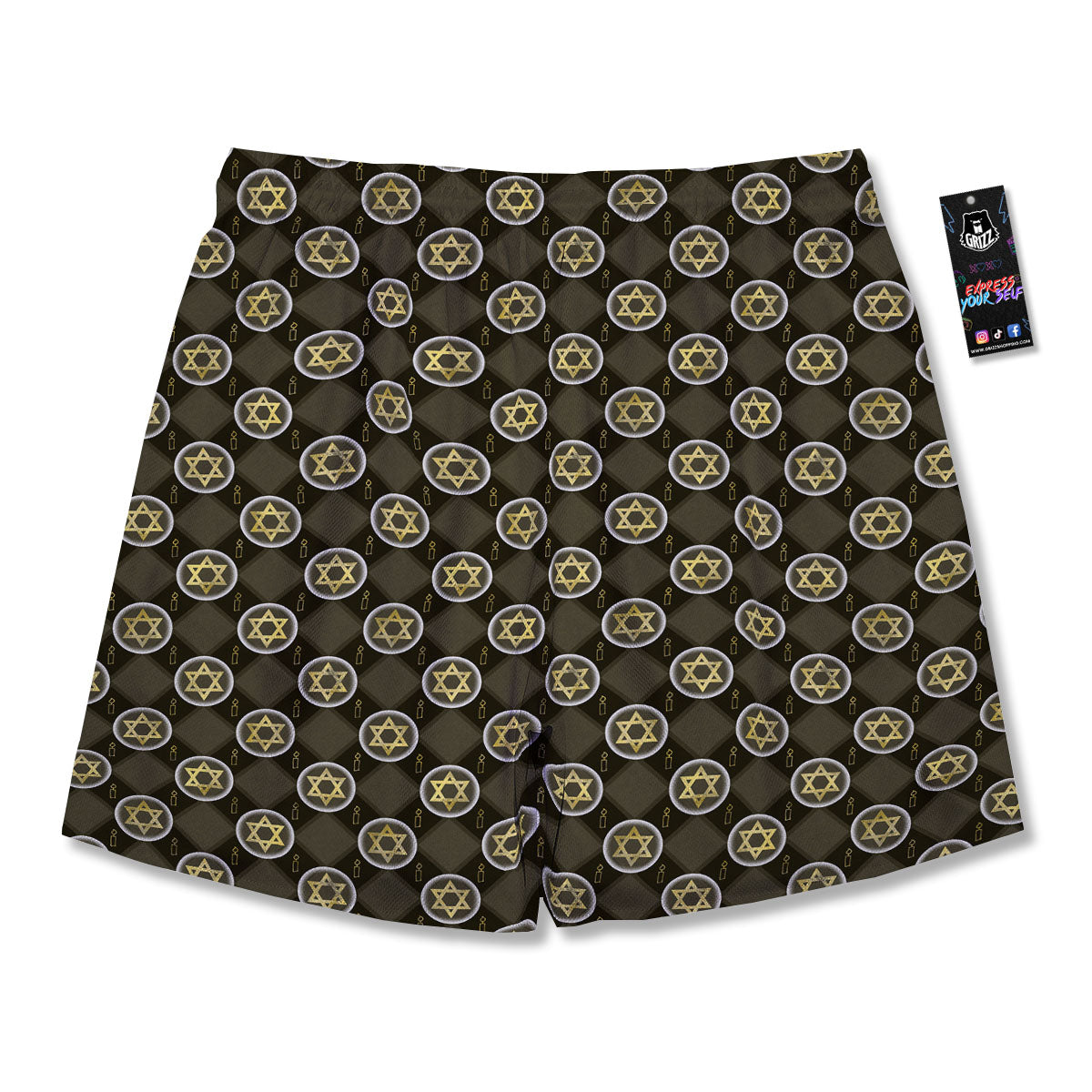 Star Of David Flaming Print Men's Running Shorts-grizzshop