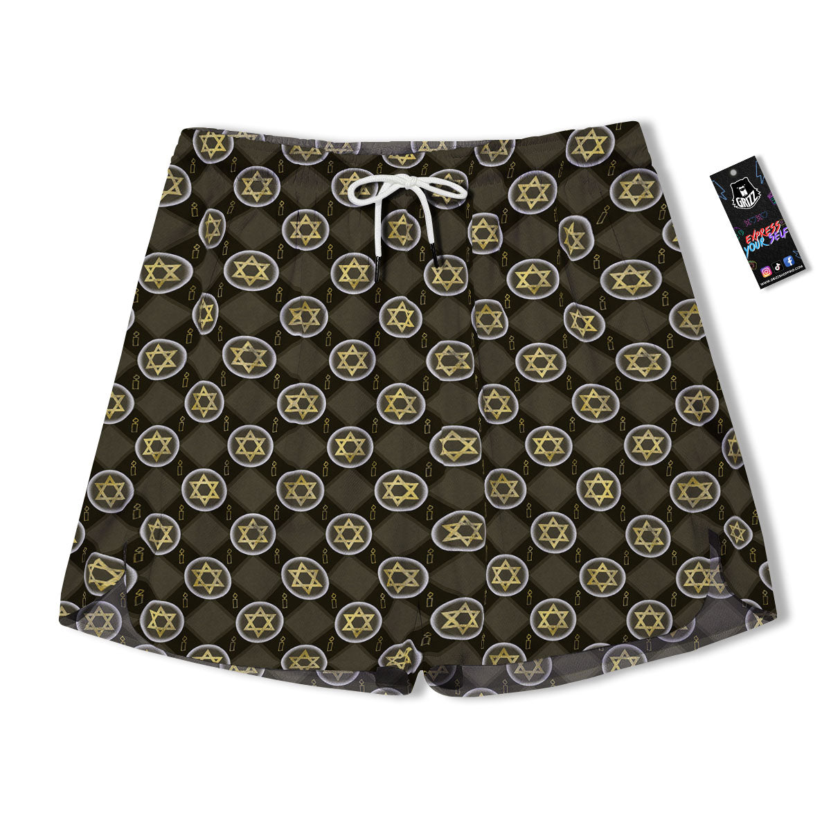 Star Of David Flaming Print Men's Running Shorts-grizzshop