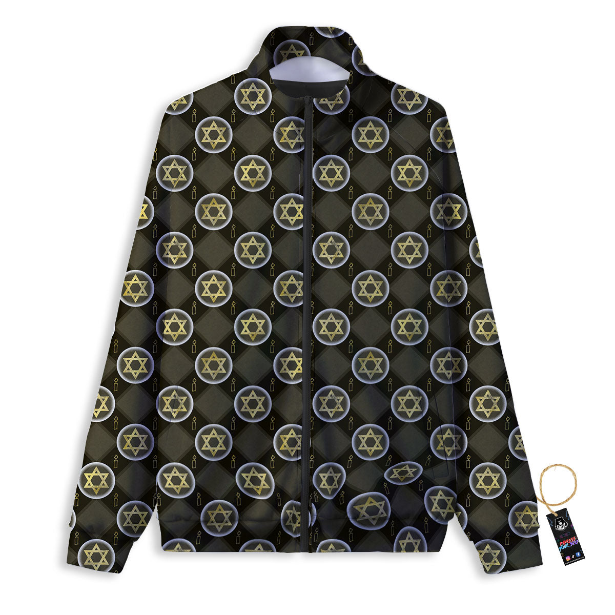 Star Of David Flaming Print Track Jacket-grizzshop