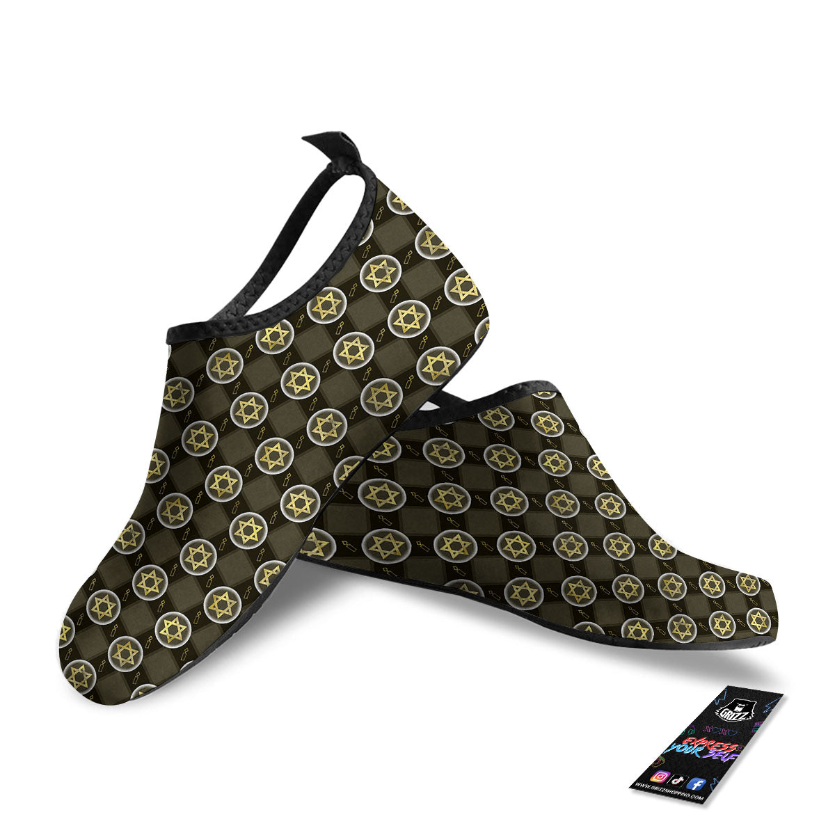 Star Of David Flaming Print Water Shoes-grizzshop