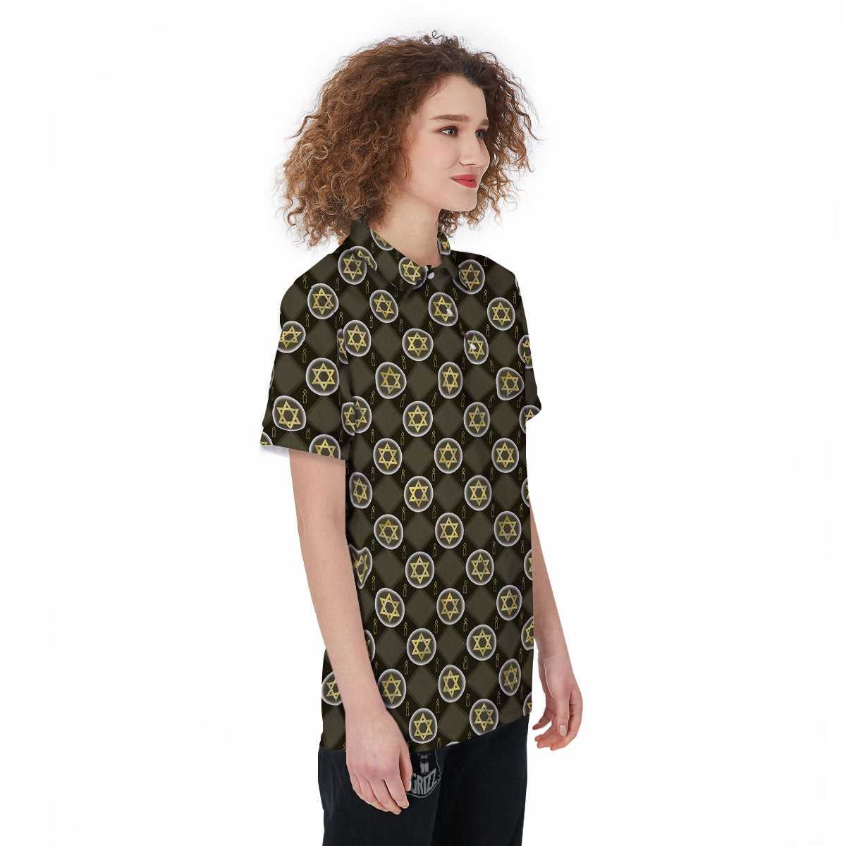 Star Of David Flaming Print Women's Golf Shirts-grizzshop