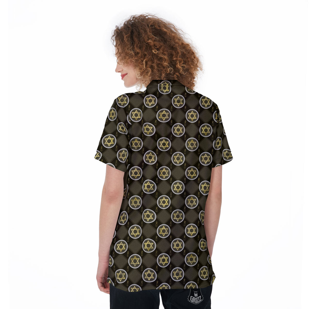 Star Of David Flaming Print Women's Golf Shirts-grizzshop