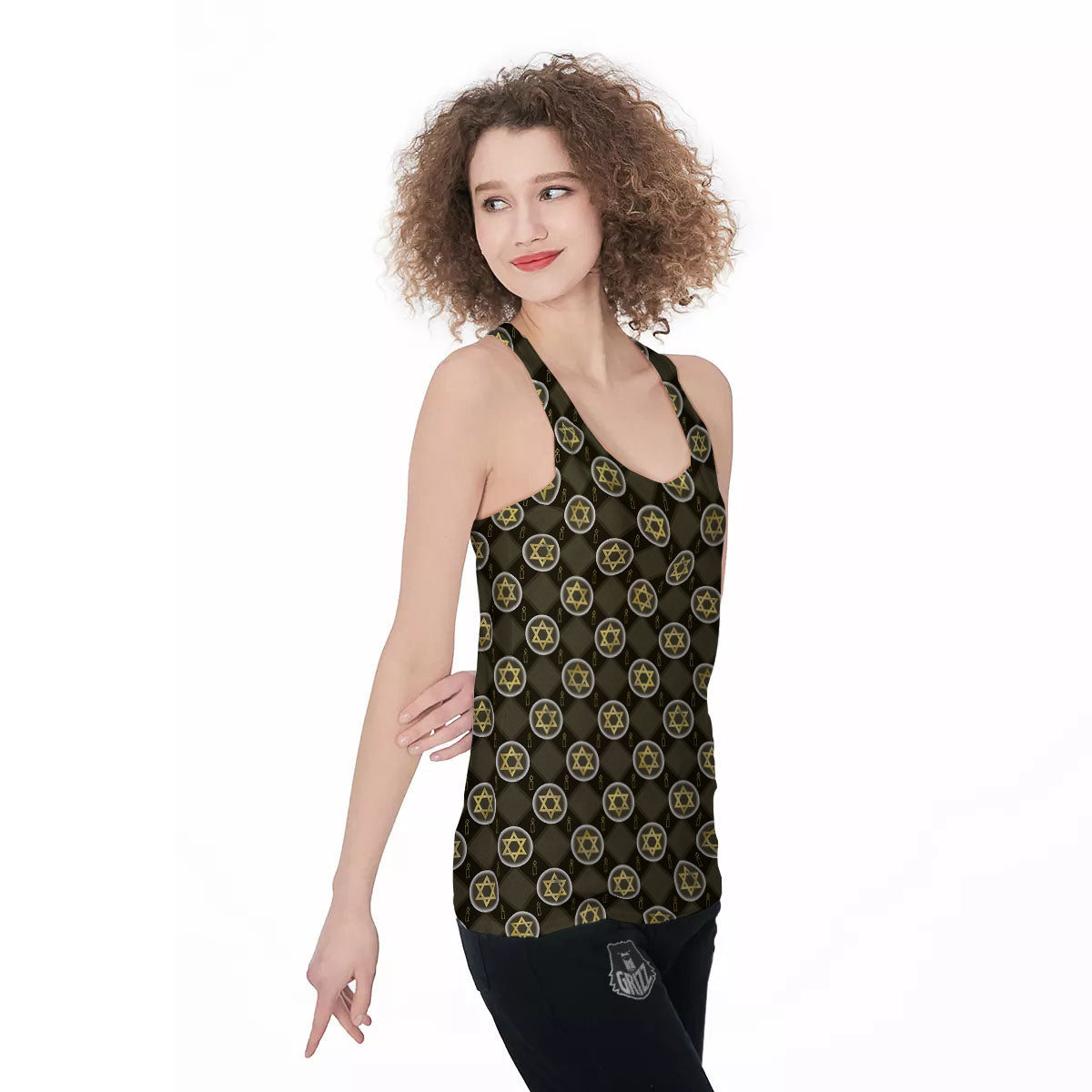 Star Of David Flaming Print Women's Racerback Tank Top-grizzshop