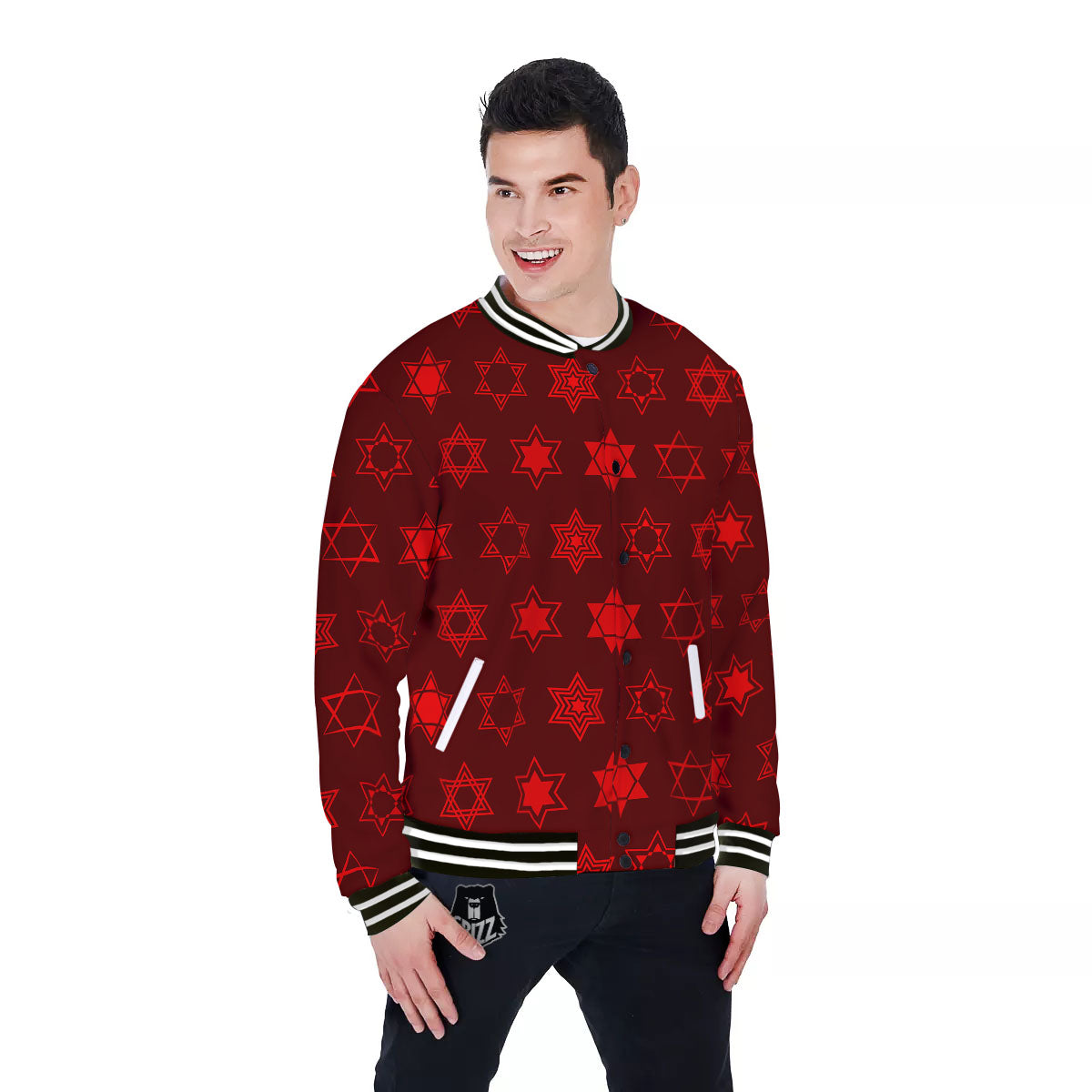 Star Of David Geometric Print Baseball Jacket-grizzshop