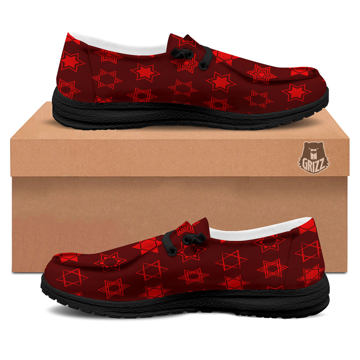 Star Of David Geometric Print Black Loafers-grizzshop