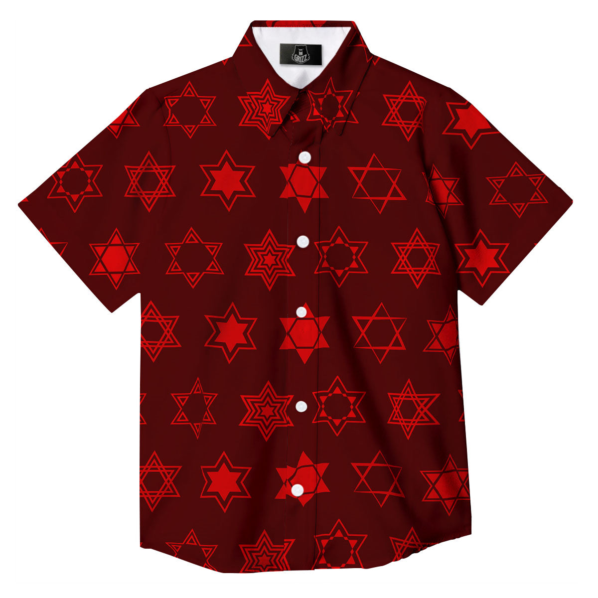 Star Of David Geometric Print Button Up Shirt-grizzshop