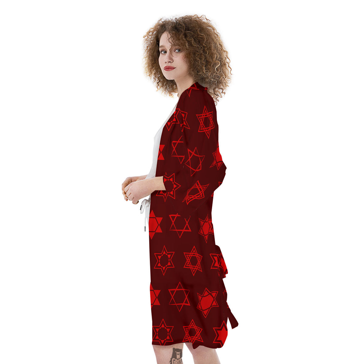 Star Of David Geometric Print Kimono-grizzshop