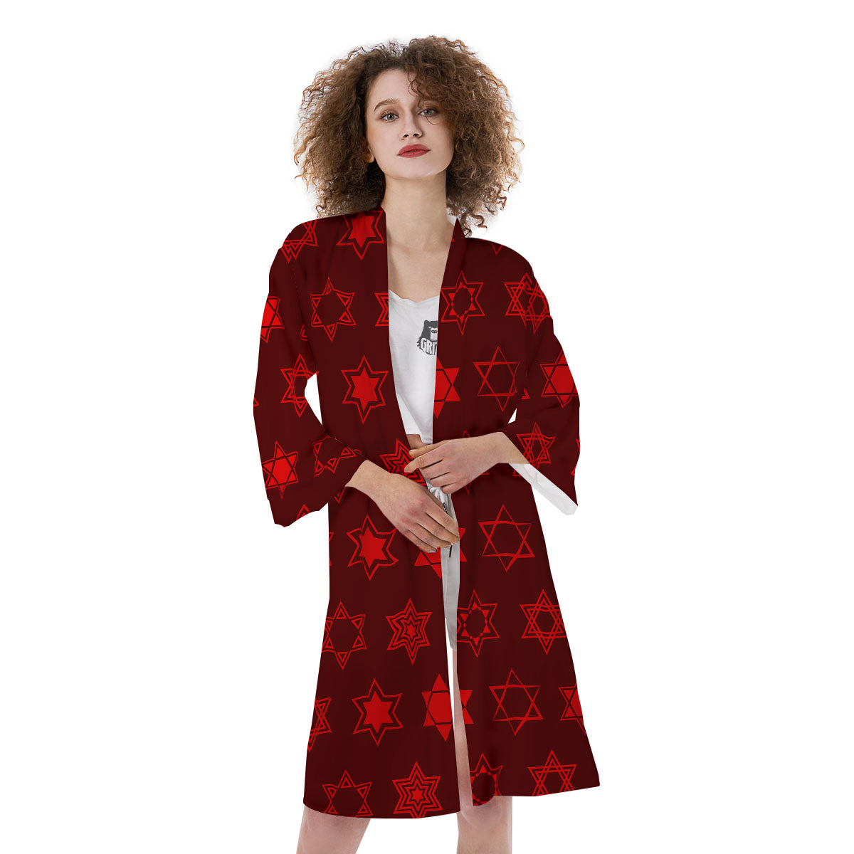 Star Of David Geometric Print Kimono-grizzshop
