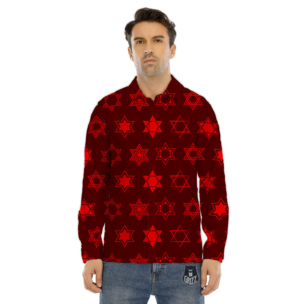 Star Of David Geometric Print Men's Dress Shirts-grizzshop