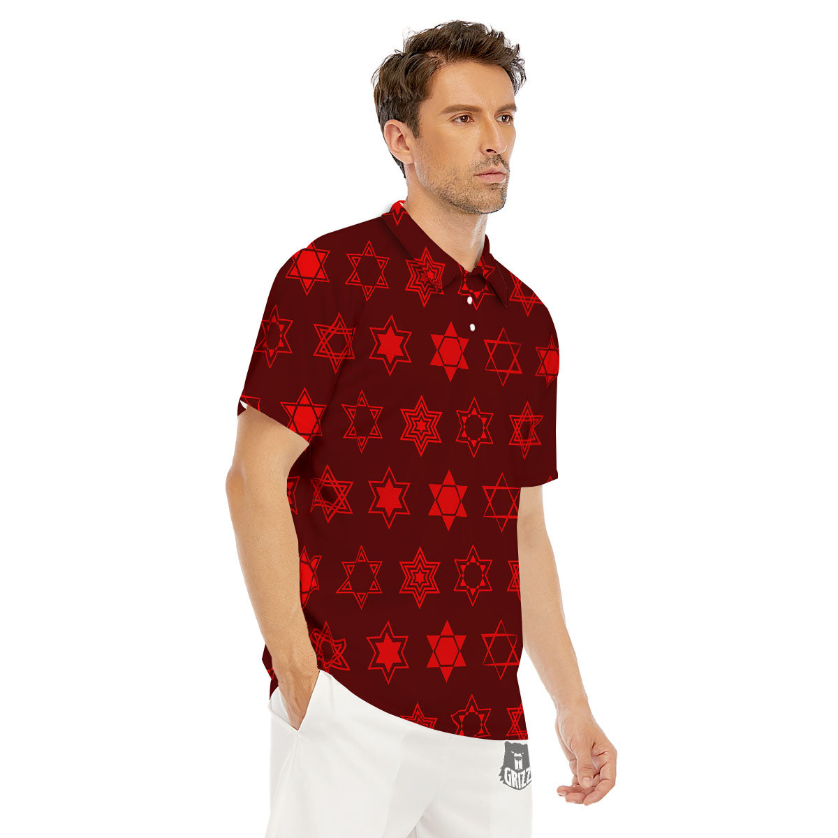 Star Of David Geometric Print Men's Golf Shirts-grizzshop