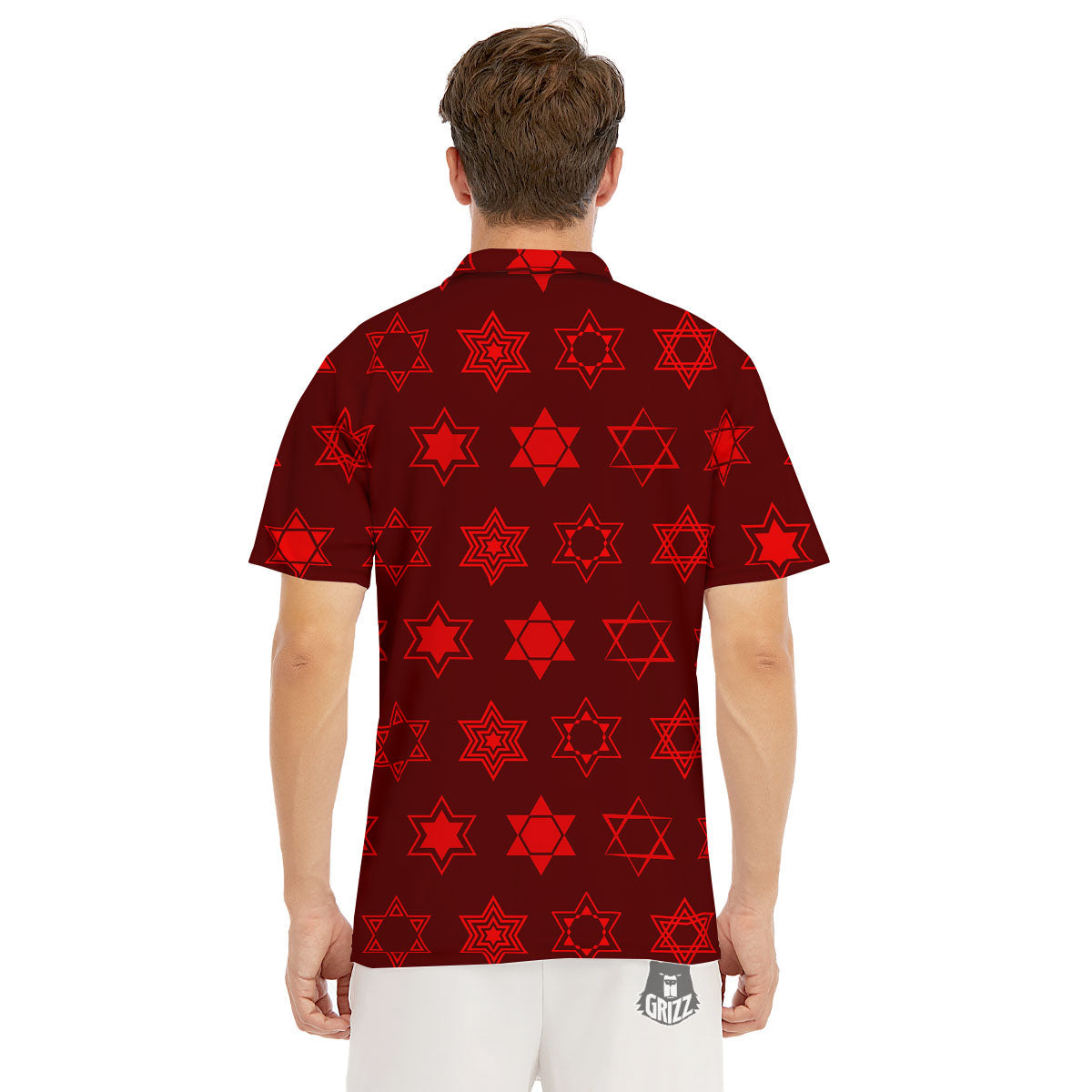 Star Of David Geometric Print Men's Golf Shirts-grizzshop