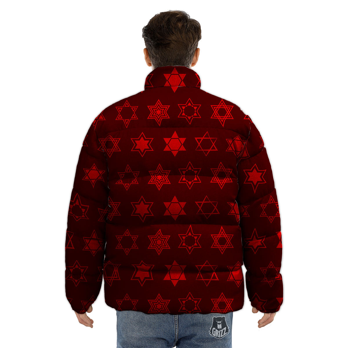 Star Of David Geometric Print Puffer Jacket-grizzshop
