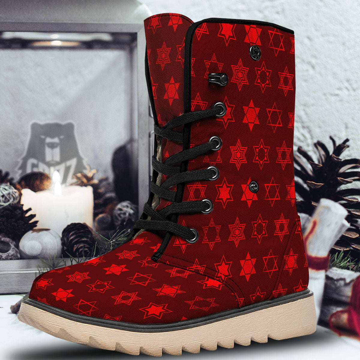 Star Of David Geometric Print Snow Boots-grizzshop