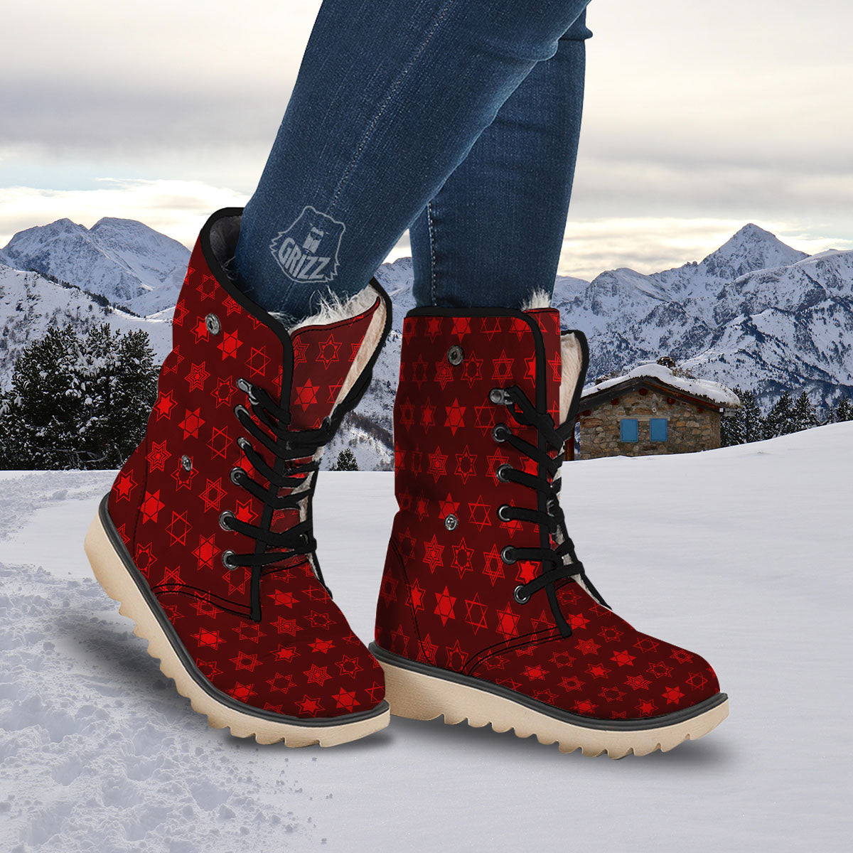 Star Of David Geometric Print Snow Boots-grizzshop