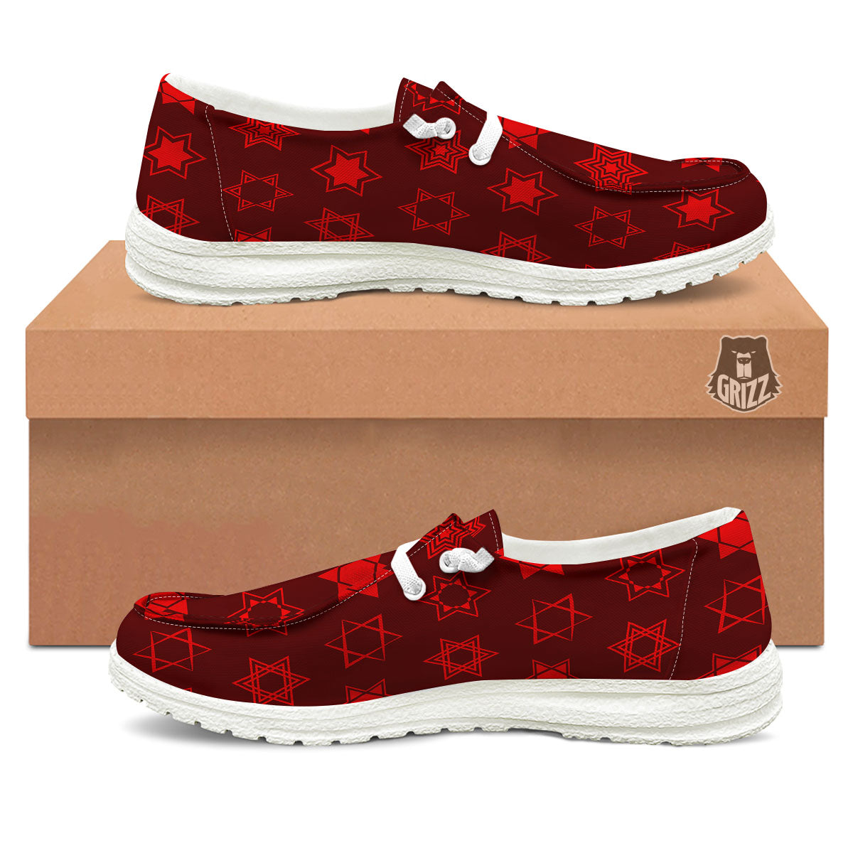Star Of David Geometric Print White Loafers-grizzshop