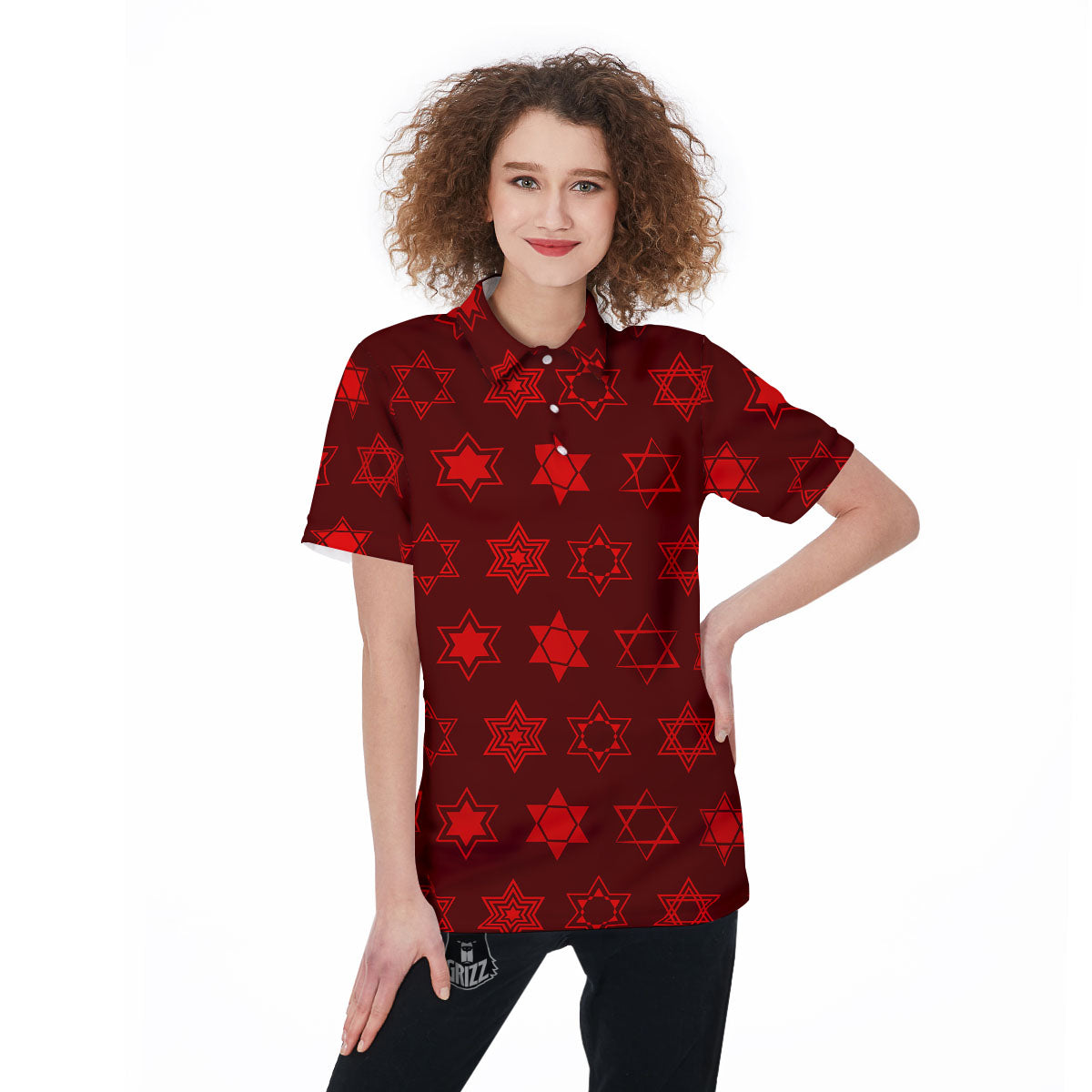 Star Of David Geometric Print Women's Golf Shirts-grizzshop