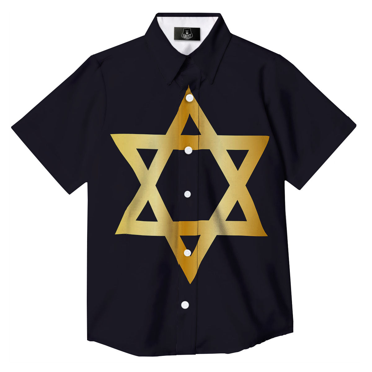 Star Of David Golden Print Button Up Shirt-grizzshop