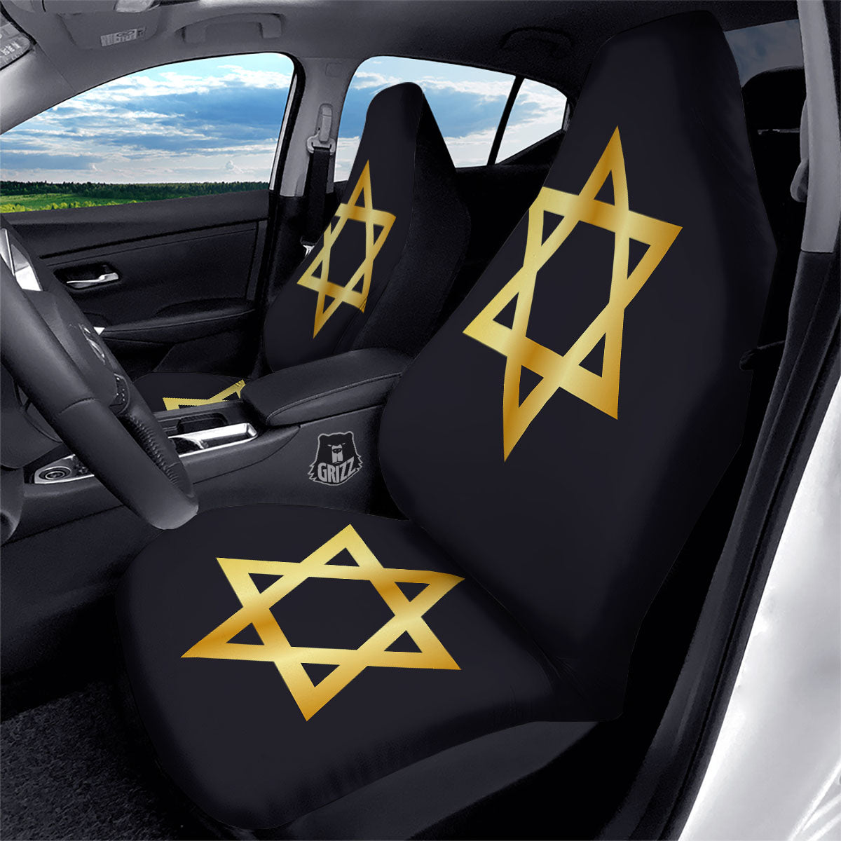 Star Of David Golden Print Car Seat Covers-grizzshop