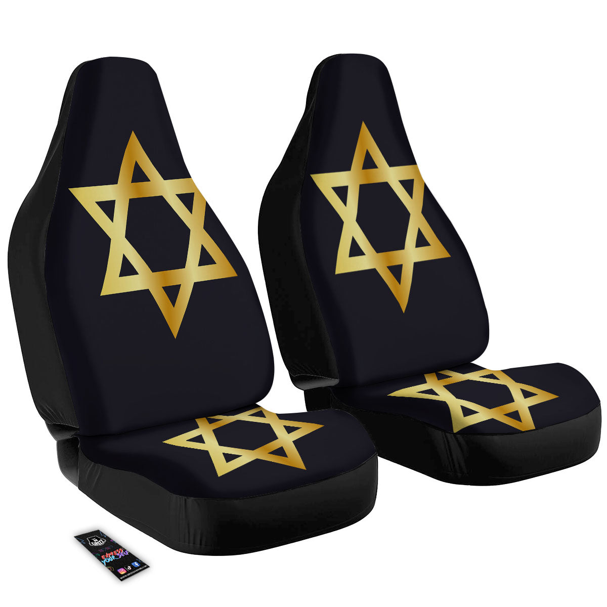 Star Of David Golden Print Car Seat Covers-grizzshop