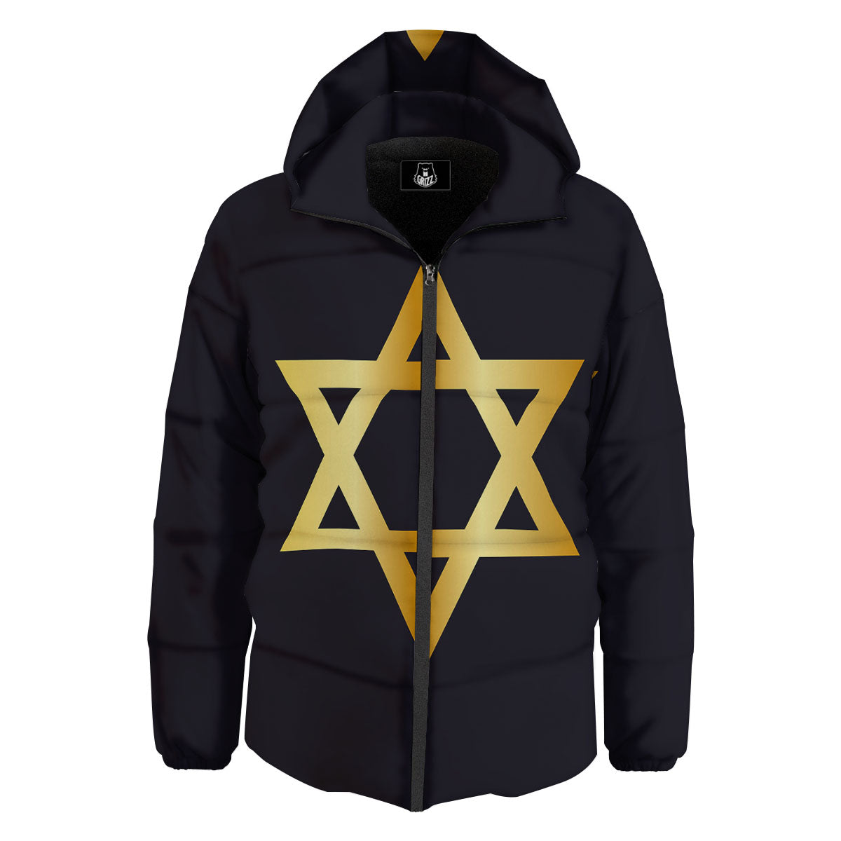 Star Of David Golden Print Down Jacket-grizzshop