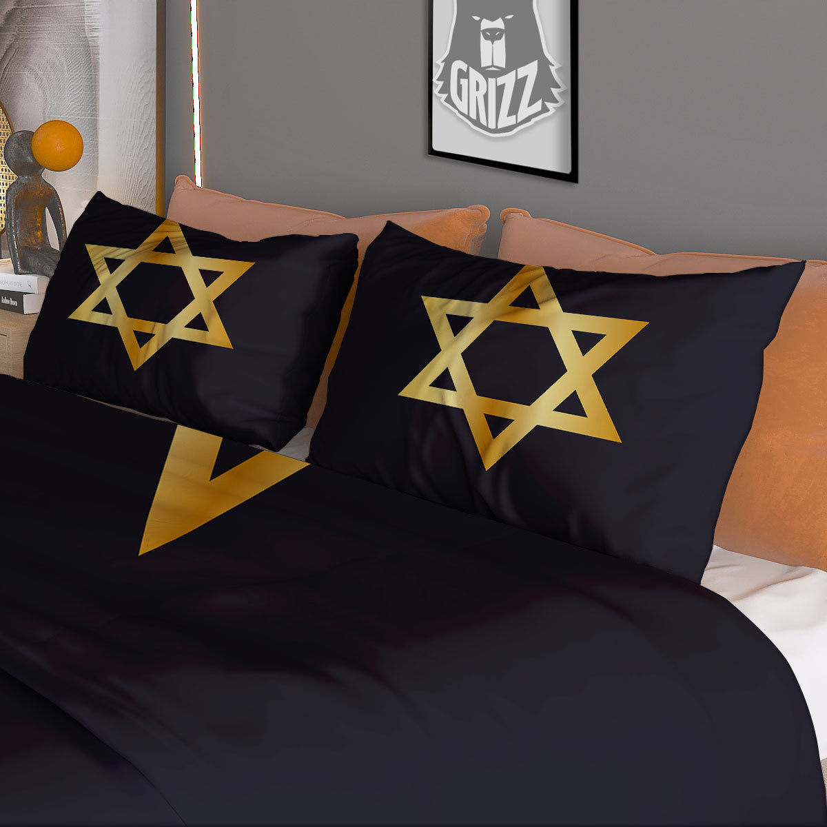 Star Of David Golden Print Duvet Cover Bedding Set