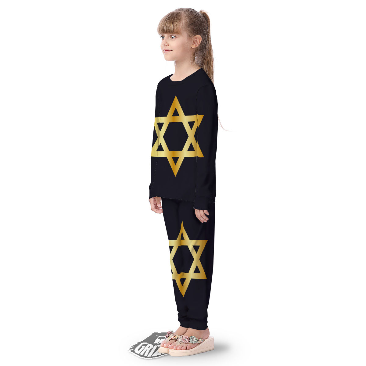 Star Of David Golden Print Kid's Pajamas-grizzshop