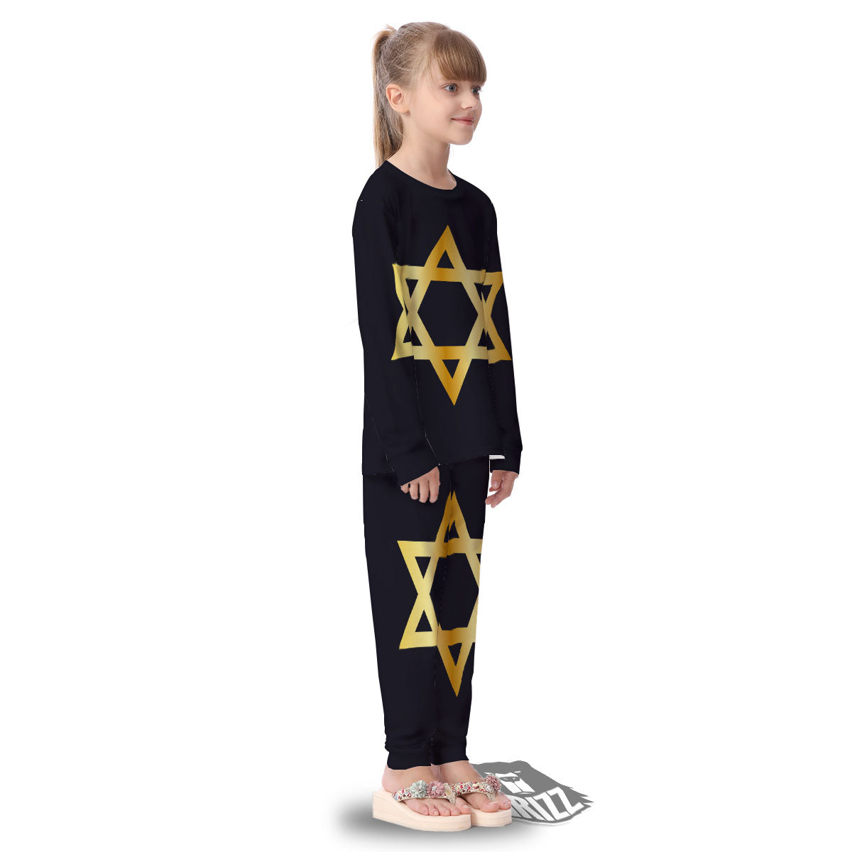 Star Of David Golden Print Kid's Pajamas-grizzshop