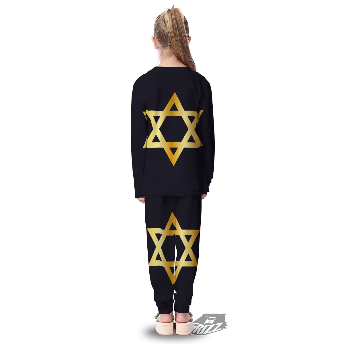 Star Of David Golden Print Kid's Pajamas-grizzshop